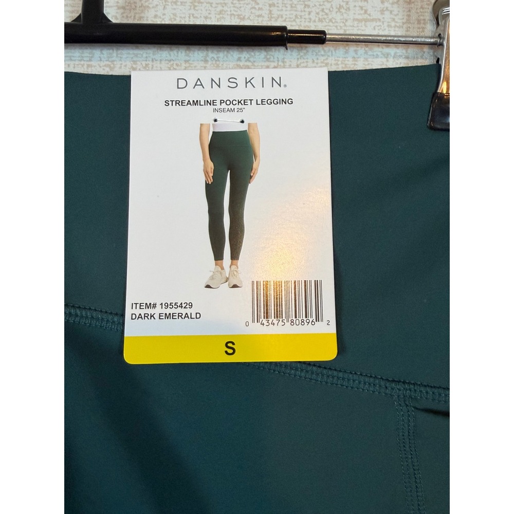 Danskin Streamline Pocket Leggings Dark Emerald Green High Rise •S• Yoga Gym